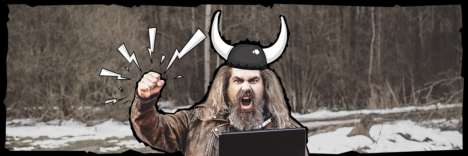 Viking z laptopem wołający Pokłady Internetu Mobilnego